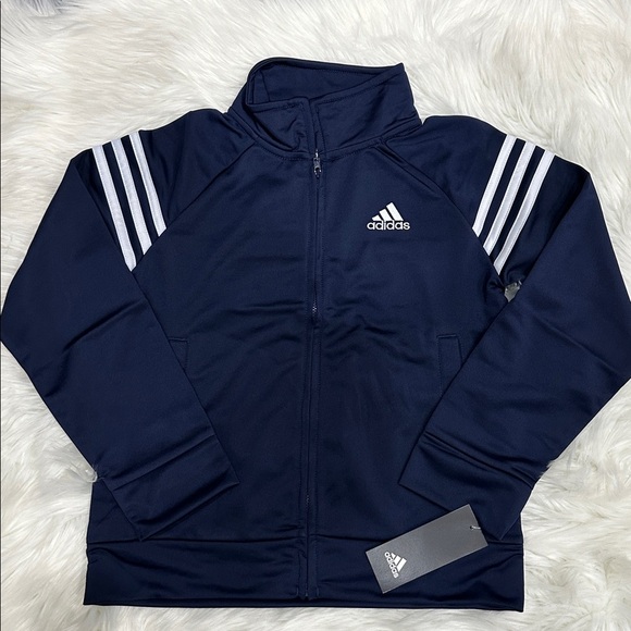 adidas Other - Adidas Youth Track Jacket Navy Blue Full Zip Striped Size 8 Brand New